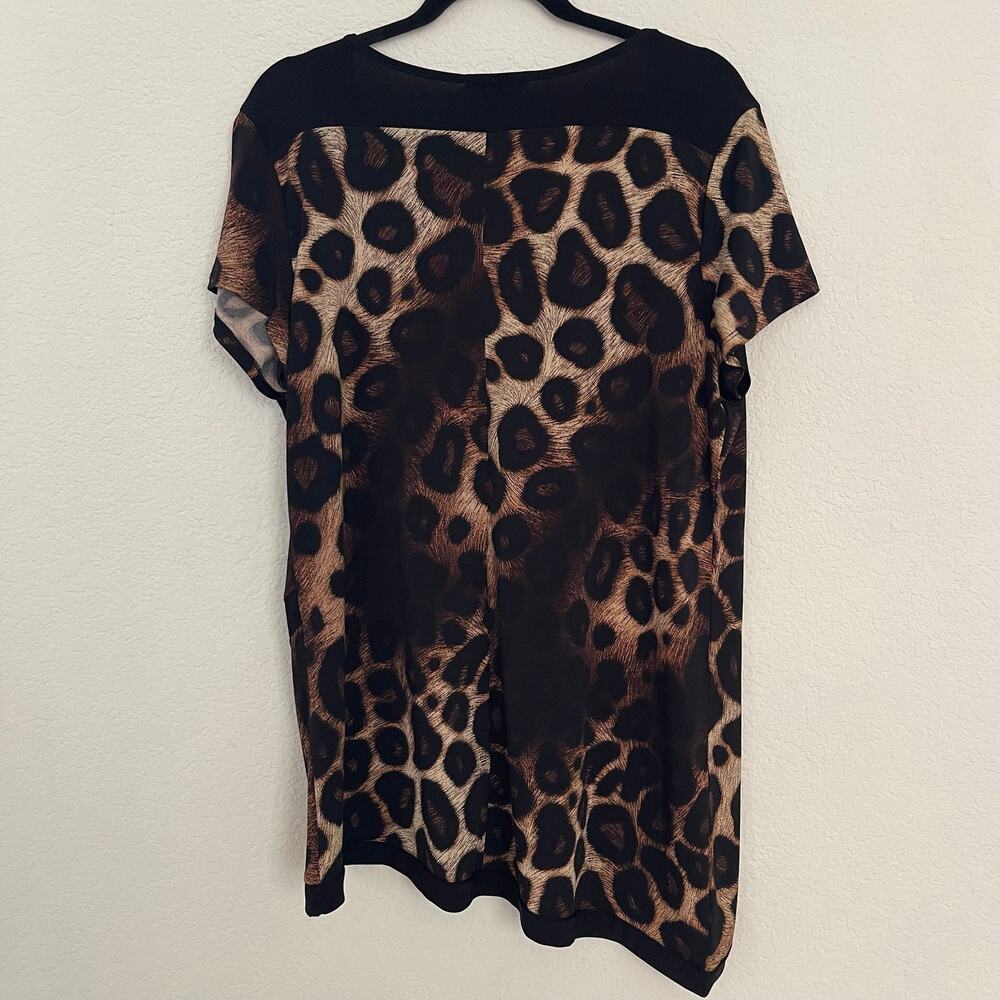 Women's Vintage Leopard Print Short Sleeve Scoop Neck Asymmetric Blouse Size XL